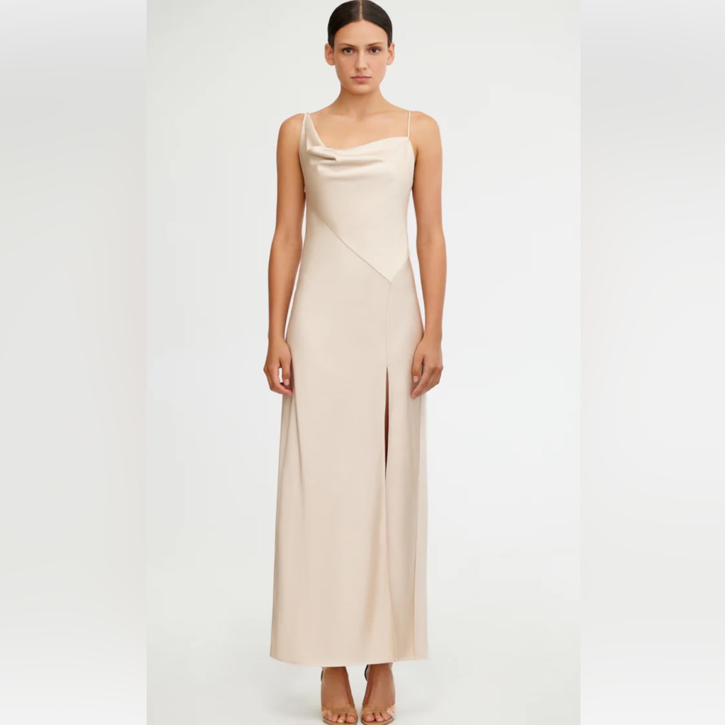 Elegant Cream Slip Maxi Dress With Cowl Neck